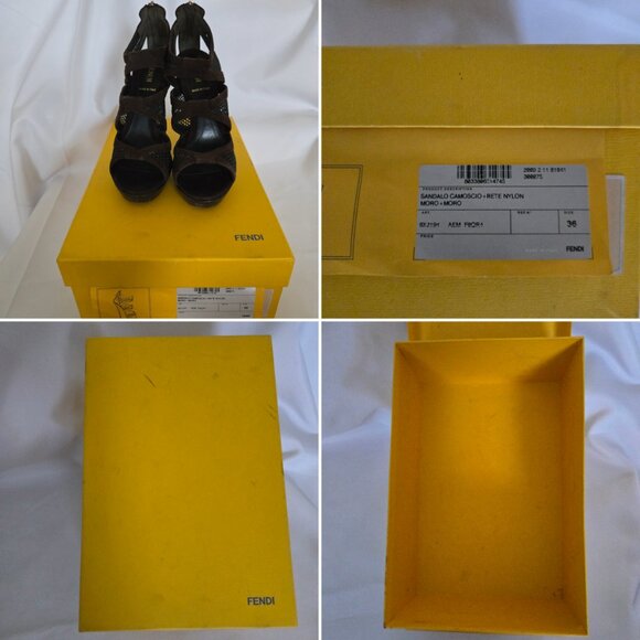 Fendi Sandalo Camoscio Rete Nylon Suede Mesh Heels Brown SZ 36.5 (6.5) - Picture 11 of 14